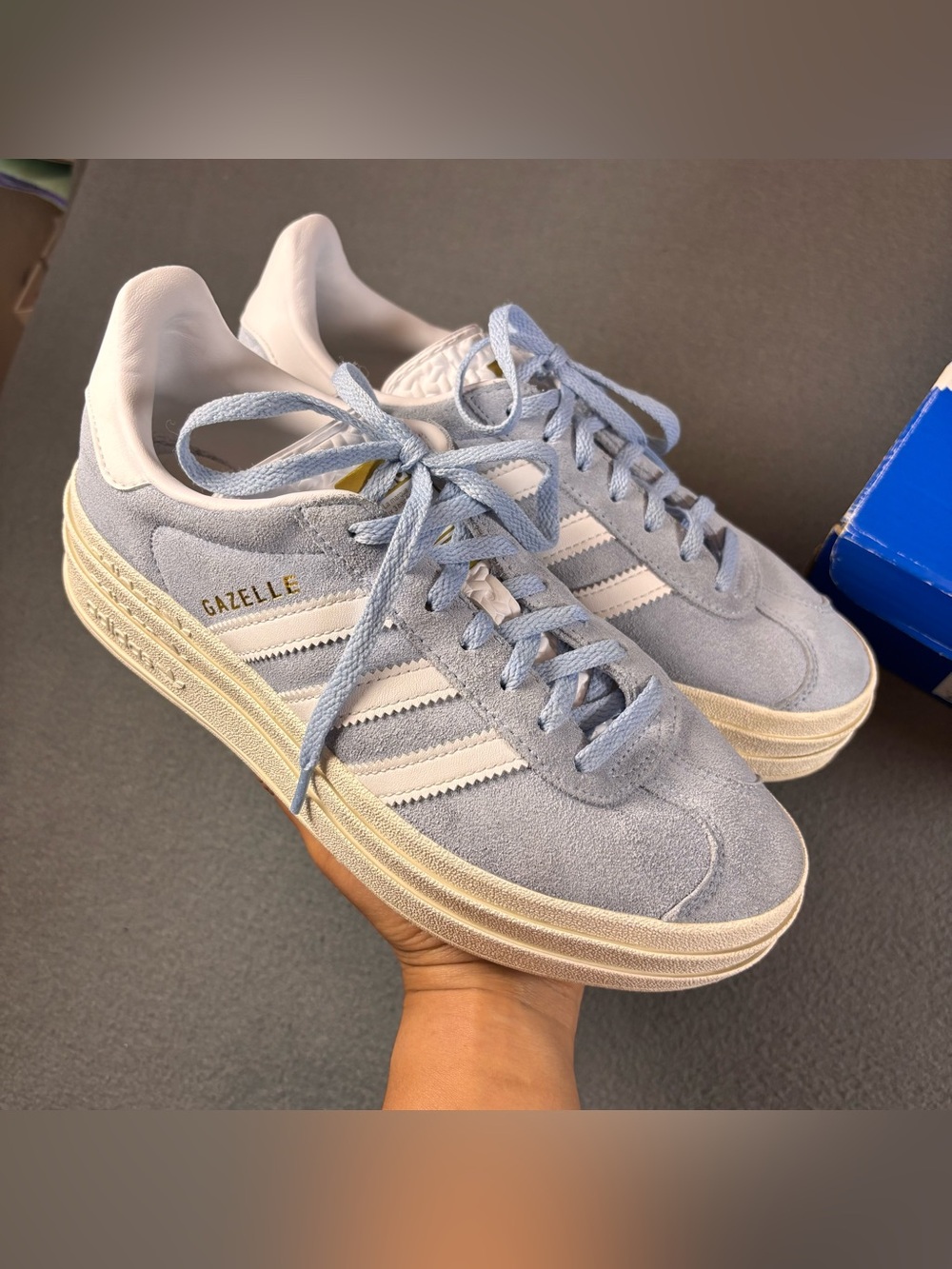 Adidas Gazelle Bold Baby Blue White Platform Sneakers Suede Women’s Size 6.5
